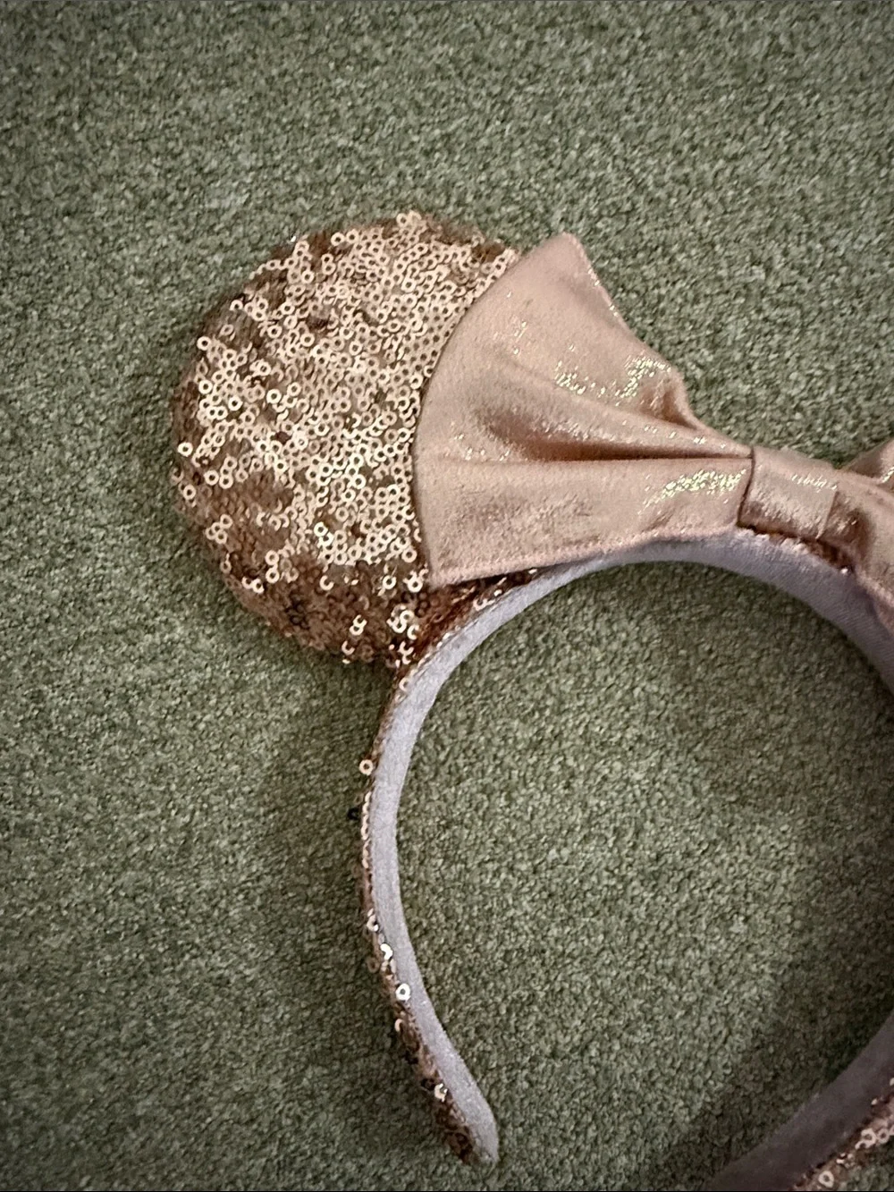 Disney Rose Gold Sequin Minnie Headband with Metallic Bow